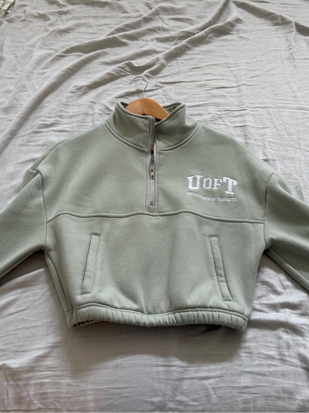 Sage Green UofT Half-Zip Cropped Sweater